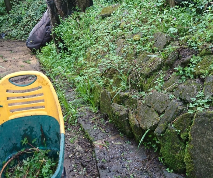 weeding rock garden shed